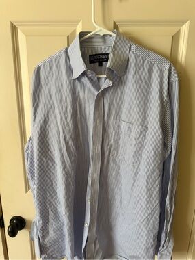 Lucchese Men's Blue and White Pinstripe Dress Shirt